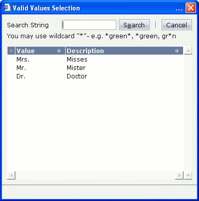 Valid Values Selection