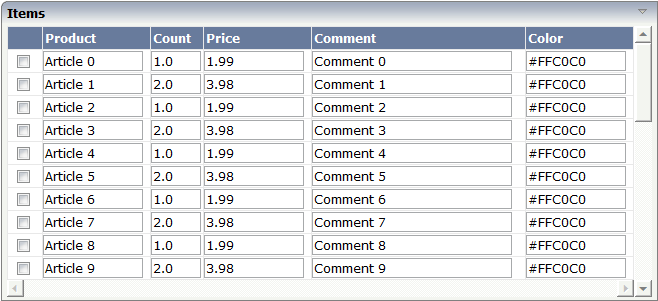 Example collection of fields