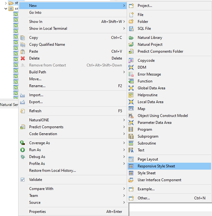 NaturalONE, context menu, select New/Responsive Style Sheet
