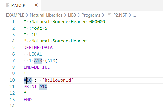 Highlighted occurrences of a variable
