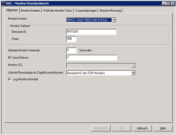 Monitor-Standardwerte - Allgemein