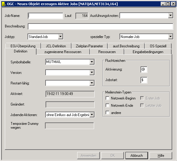 Neues Objekt erzeugen Aktive Jobs