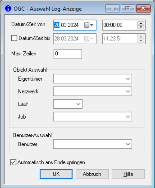 Auswahl Log-Anzeige (Knoten "Allgemein")