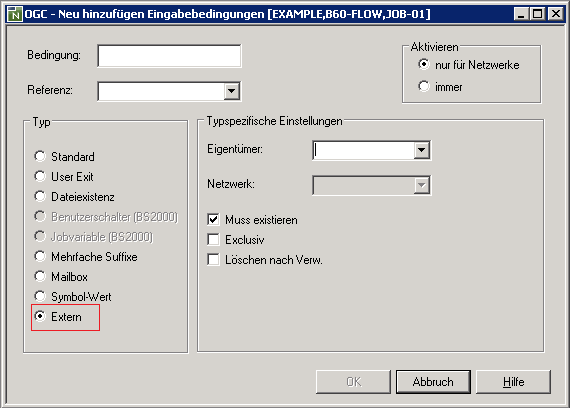 Typenspez. Einstellungen - Extern