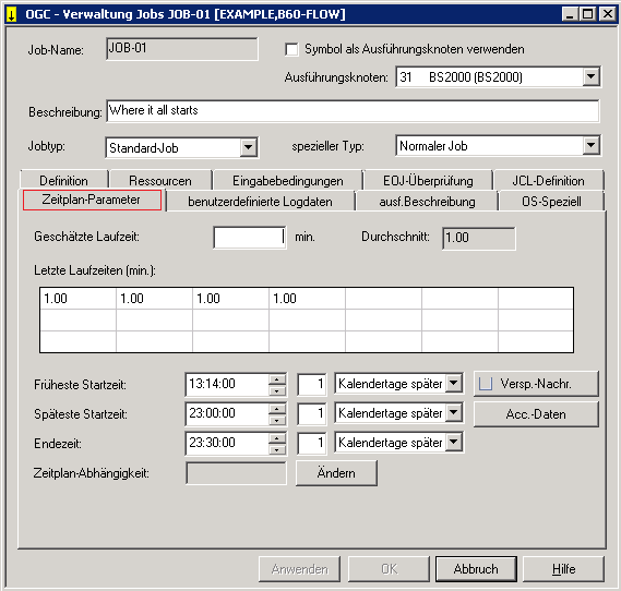 Register Zeitplanparameter