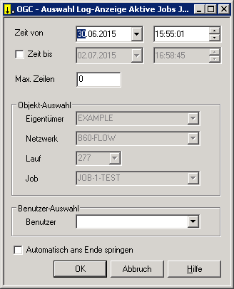 Auswahl Log-Anzeige Aktive Jobs