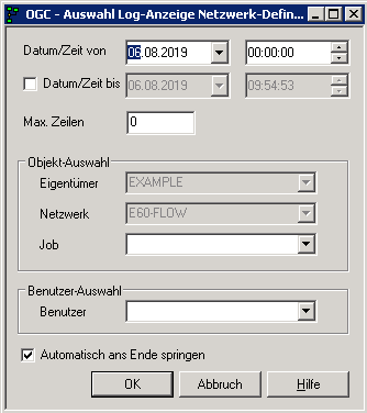 Auswahl Log-Anzeige Netzwerk