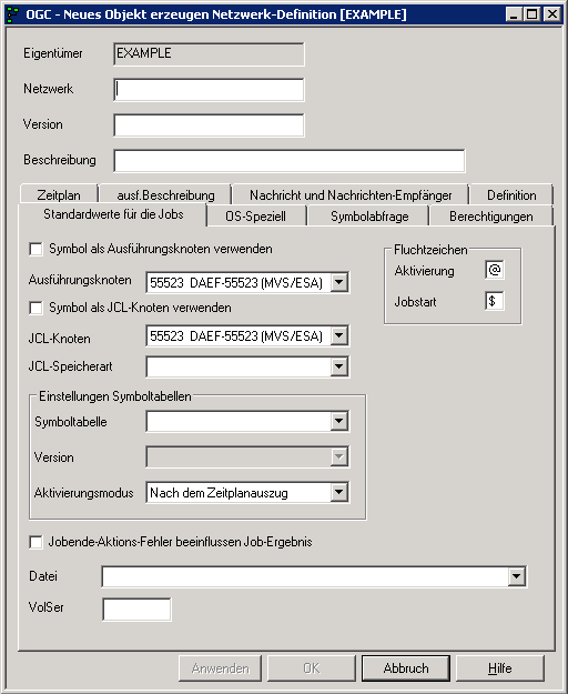 Neues Objekt erzeugen, Netzwerk-Definition