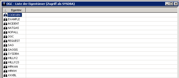 Liste aller Eigentümer (SYSDBA-Zugriff)