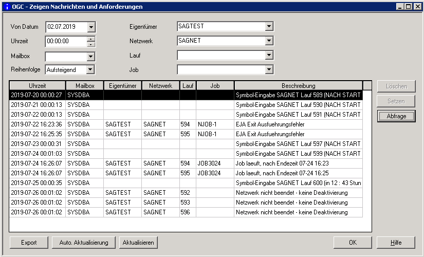 Zeigen Nachrichten und Anforderungen - Knoten "Allgemein"