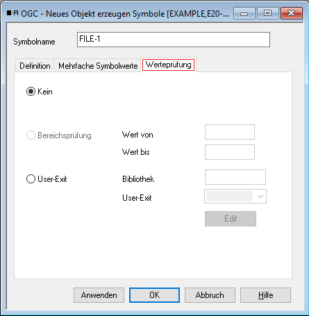 Neues Symbol anlegen - Wertepr&uuml;fung