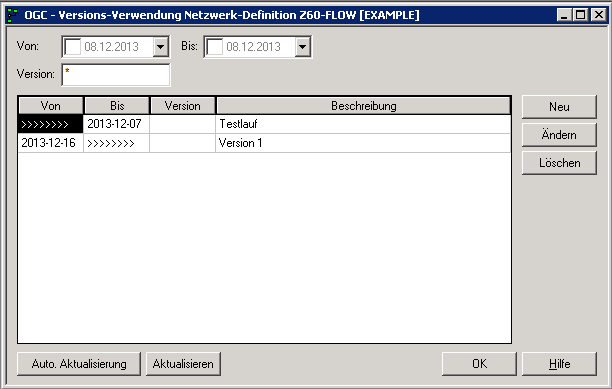 Versions-Verwendung, Liste