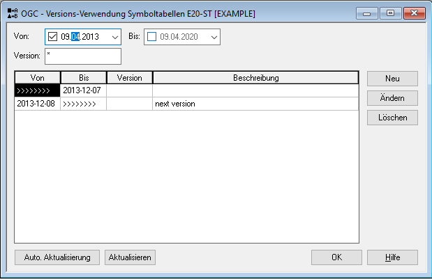 Versions-Verwendung, Liste