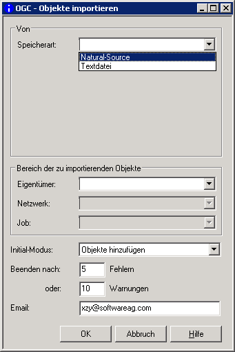 Objekte importieren, Neuer Import