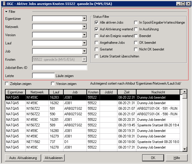 Aktive Jobs anzeigen Knoten