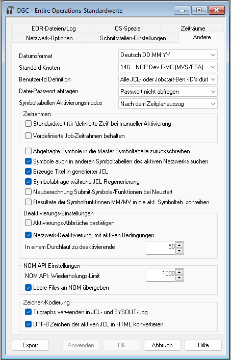 Andere Einstellungen