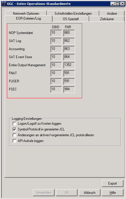 EOR-Dateien/Log (Ausschnitt)
