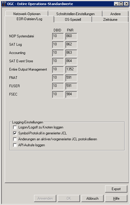 Entire Operations Standardwerte