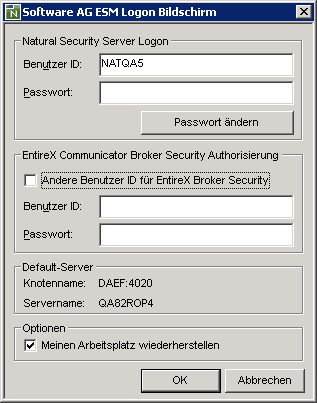 Software AG ESM Logon Bildschirm