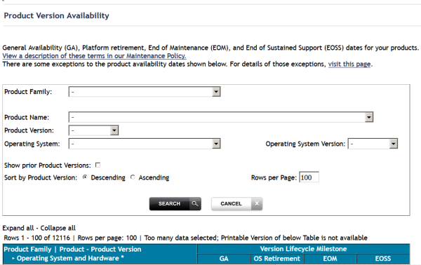 Product Version Availability