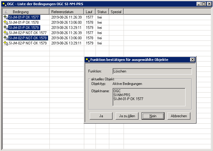 Funktion best&auml;tigen f&uuml;r ausgew&auml;hlte Objekte (mehrere akt. Bed. l&ouml;schen)