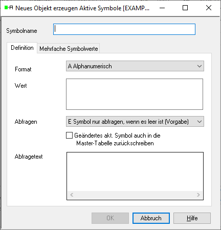 Neues Objekt erzeugen Aktive Symbole