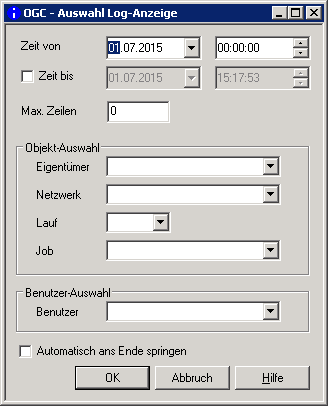Auswahl Log-Anzeige (Knoten "Allgemein")