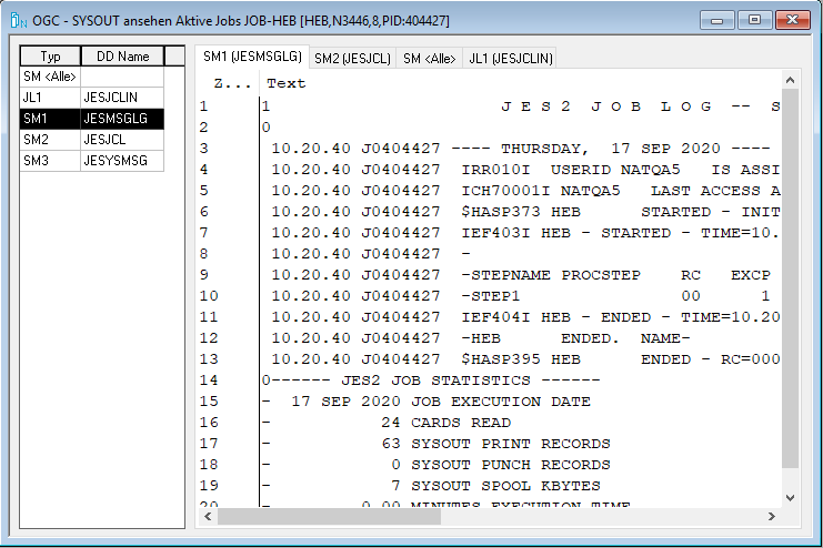 Sysout ansehen Aktive Jobs