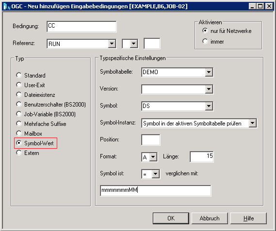 Typenspez. Einstellungen - Symbol-Wert