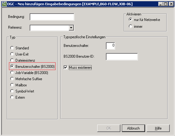 Typenspez. Einstellungen - Benutzerschalter