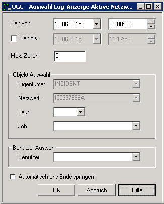 Auswahl Log-Anzeige Aktive Netzwerke