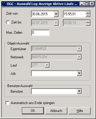 Auswahl Log-Anzeige Aktive Läufe