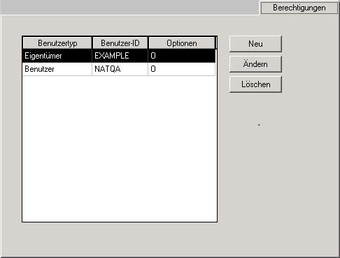 Register "Berechtigung"
