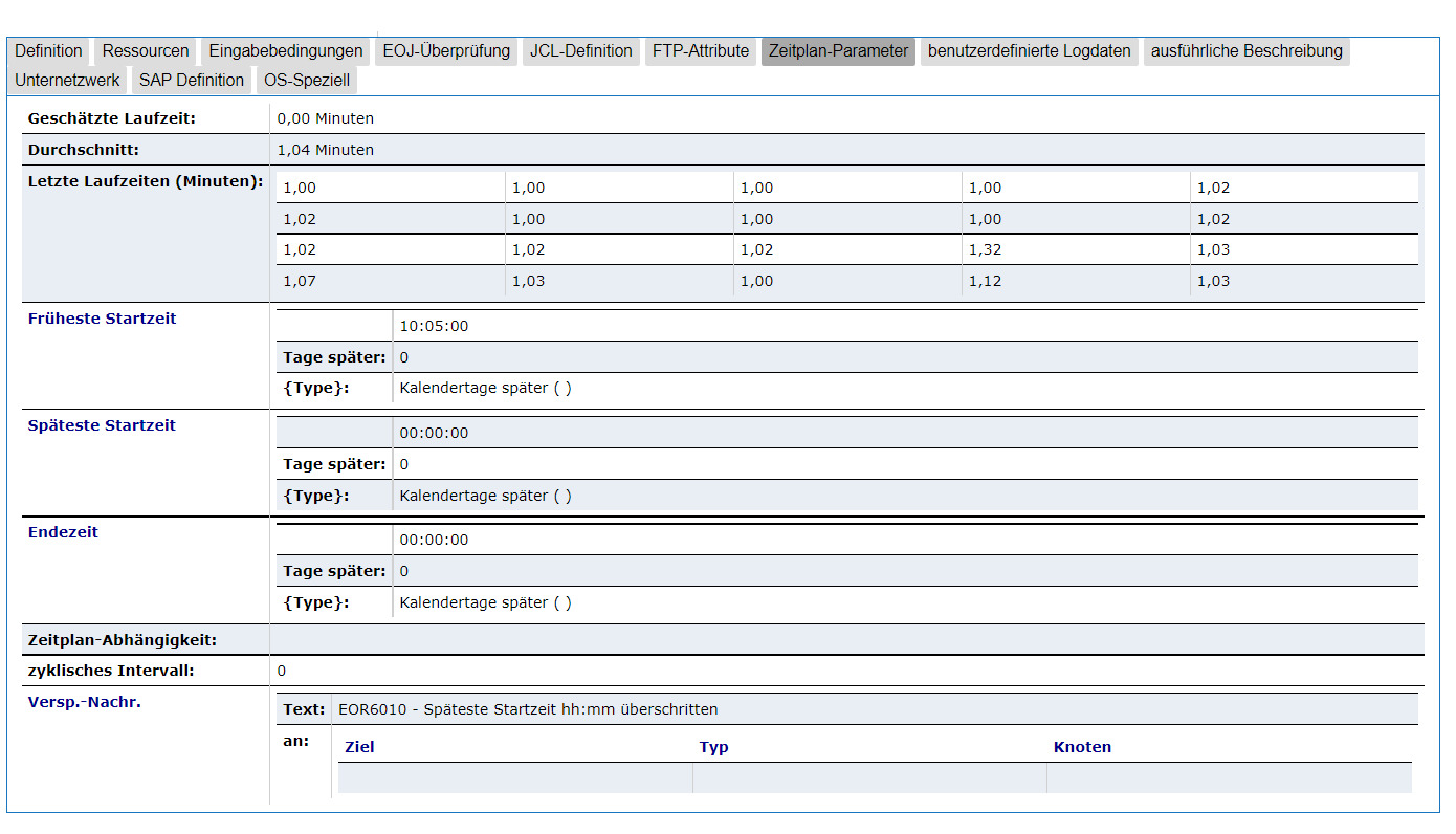 Register Zeitplanparameter