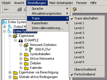 Men&uuml; Einstellungen - Trace