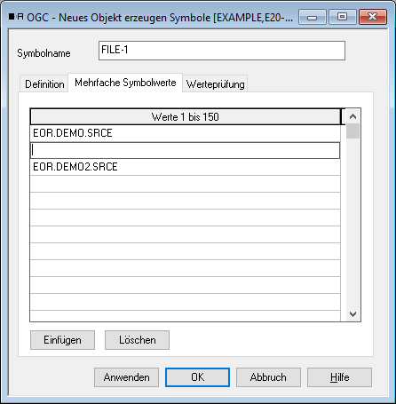 Mehrfache Symbolwerte, Einfügen