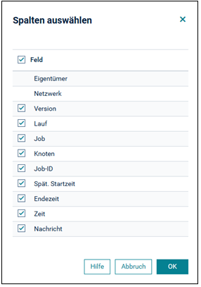 Spalten ausw&auml;hlen in Liste der Knoten