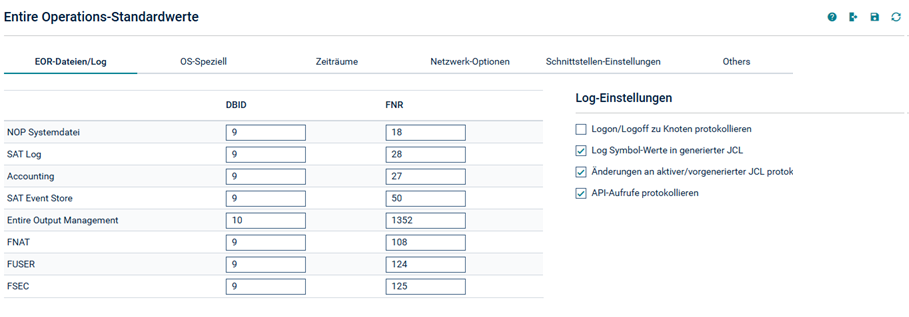 Entire Operations Standardwerte
