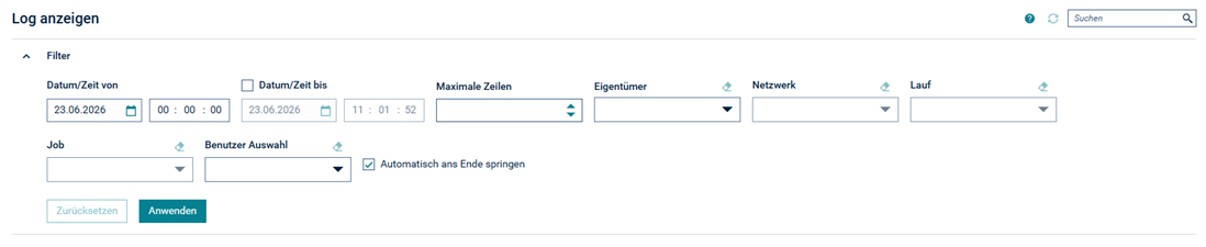 Auswahl Log-Anzeige (Knoten "Allgemein")