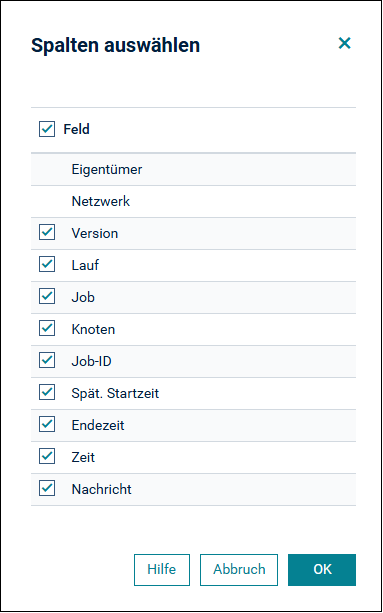 Spalten ausw&auml;hlen in Liste der Knoten
