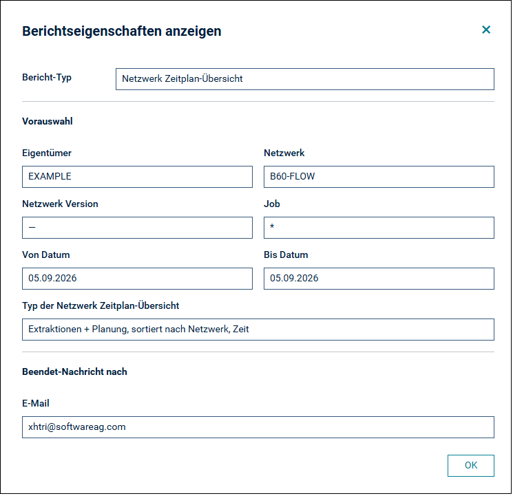 Dialogfenster Berichtseigenschaften anzeigen