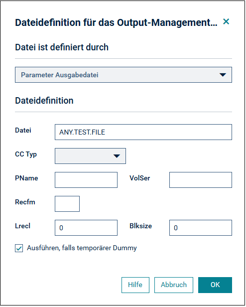 &Auml;ndern Dateidefinition f&uuml;r Output Management
