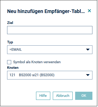 Neu hinzuf&uuml;gen Empf&auml;nger-Tabelle
