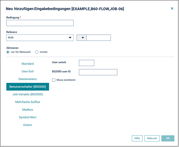 Typenspez. Einstellungen - Benutzerschalter