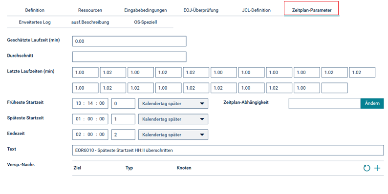 Register Zeitplanparameter