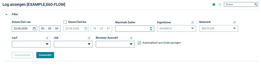 Auswahl Log-Anzeige Aktive Netzwerke