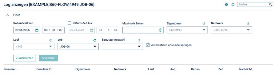 Auswahl Log-Anzeige Aktive Jobs