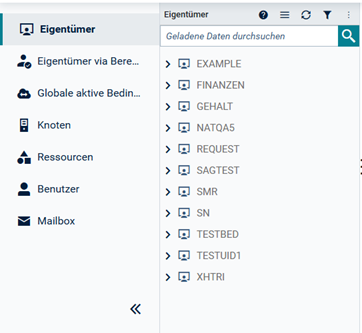 Entire Operations Web Interface-Startseite (Hauptmenü)