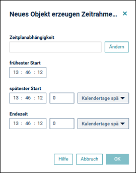 Neues Objekt definieren Zeitrahmen