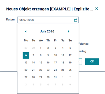 Explizite Tage, Datumsauswahl